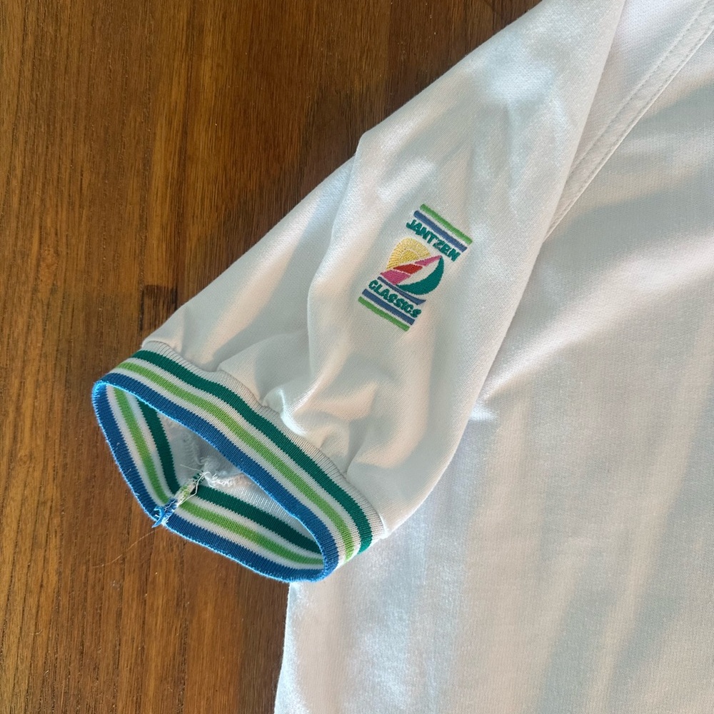 Jantzen tennis Polo Top with Blue & Green Trim and mesh pockets - Picture 9 of 11